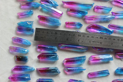 100 Rainbow Aqua Aura Quartz Crystal Point Titanium Coating Pendants , No Holes