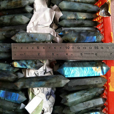 2KG 4.4LB Natural Rainbow Labradorite Gem Stone Crystal Double Points Wand