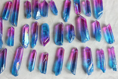 100 Rainbow Aqua Aura Quartz Crystal Point Titanium Coating Pendants , No Holes