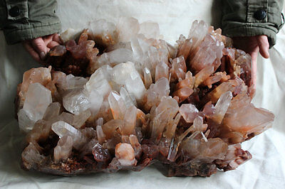 17KG 37.4LB NATURAL RED PHANTOM GHOST CLEAR QUARTZ CRYSTAL CLUSTER POINTS ORIGINAL