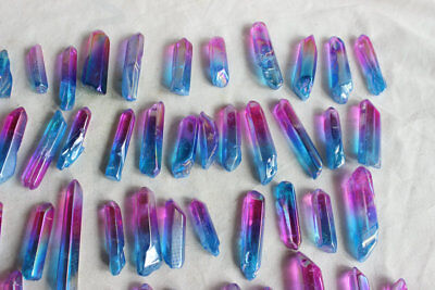 100 Rainbow Aqua Aura Quartz Crystal Point Titanium Coating Pendants , No Holes