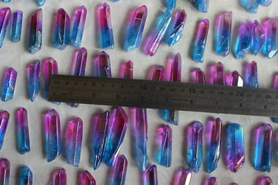 100 Rainbow Aqua Aura Quartz Crystal Point Titanium Coating Pendants , No Holes