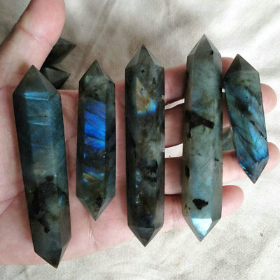 2KG 4.4LB Natural Rainbow Labradorite Gem Stone Crystal Double Points Wand