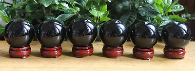 12 Pieces Natural Obsidian Crystal Spheres Balls Polished Healing 2.3-2.4" + Stands