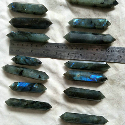 2KG 4.4LB Natural Rainbow Labradorite Gem Stone Crystal Double Points Wand