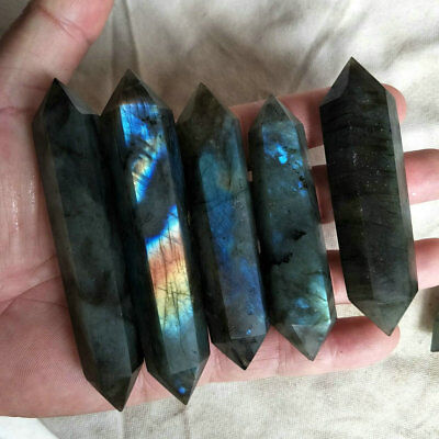 2KG 4.4LB Natural Rainbow Labradorite Gem Stone Crystal Double Points Wand