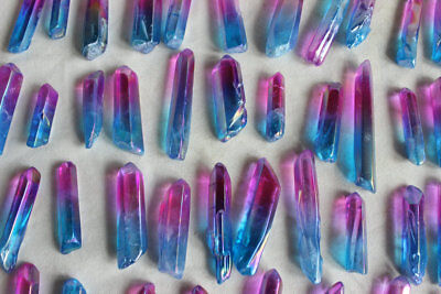 100 Rainbow Aqua Aura Quartz Crystal Point Titanium Coating Pendants , No Holes