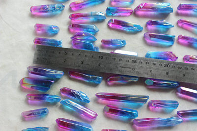 100 Rainbow Aqua Aura Quartz Crystal Point Titanium Coating Pendants , No Holes