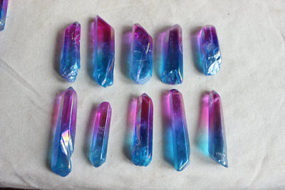 100 Rainbow Aqua Aura Quartz Crystal Point Titanium Coating Pendants , No Holes