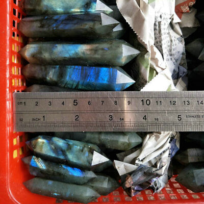 2KG 4.4LB Natural Rainbow Labradorite Gem Stone Crystal Double Points Wand