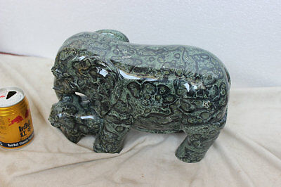 11.4KG 22.96LB Natural Stromatolite Kambara Jasper Crystal Elephants Carved Mother Baby