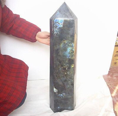 28.5KG 62.75LB 27.3" Huge Natural Rainbow Labradorite Gem Stone Crystal Point Healing