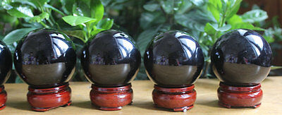 12 Pieces Natural Obsidian Crystal Spheres Balls Polished Healing 2.3-2.4" + Stands