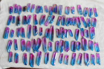 100 Rainbow Aqua Aura Quartz Crystal Point Titanium Coating Pendants , No Holes