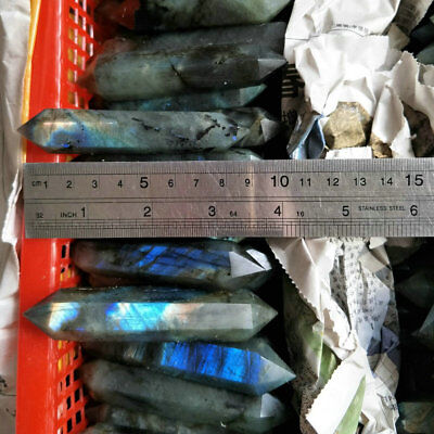 2KG 4.4LB Natural Rainbow Labradorite Gem Stone Crystal Double Points Wand