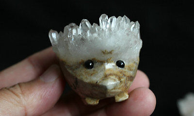 10 Natural Clear Quartz Crystal Cluster hedgehog Carved Head Sculpture Healing