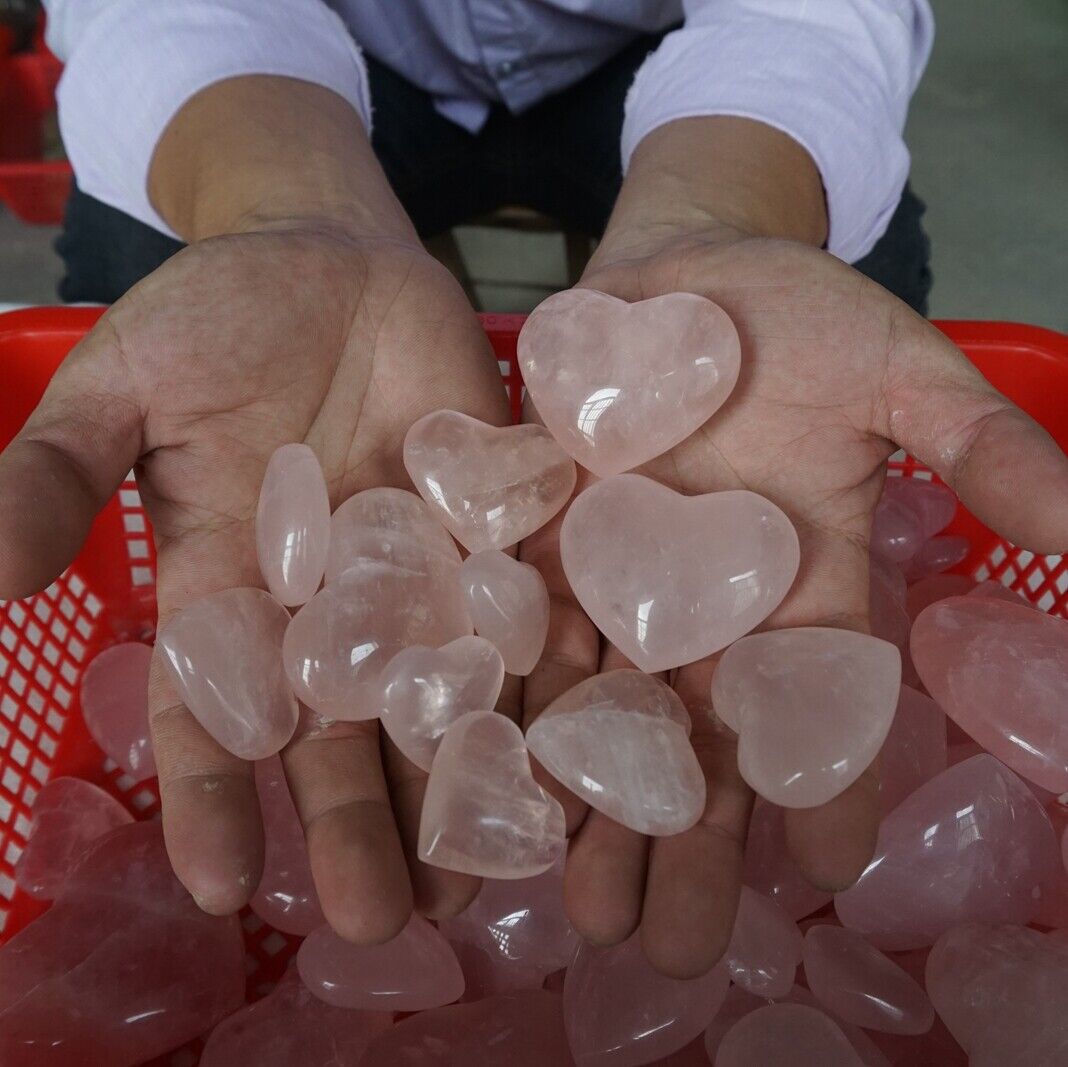 5kg 75Pcs 11LB Natural Pink Rose Quartz Crystal Heart Carved Palm Stone Healing