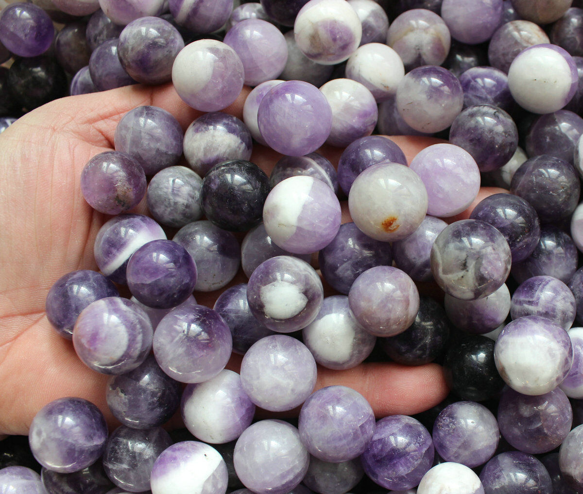 100 Pieces 2cm Natural Chevron Amethyst Quartz Crystal Spheres Balls Healing Urugua