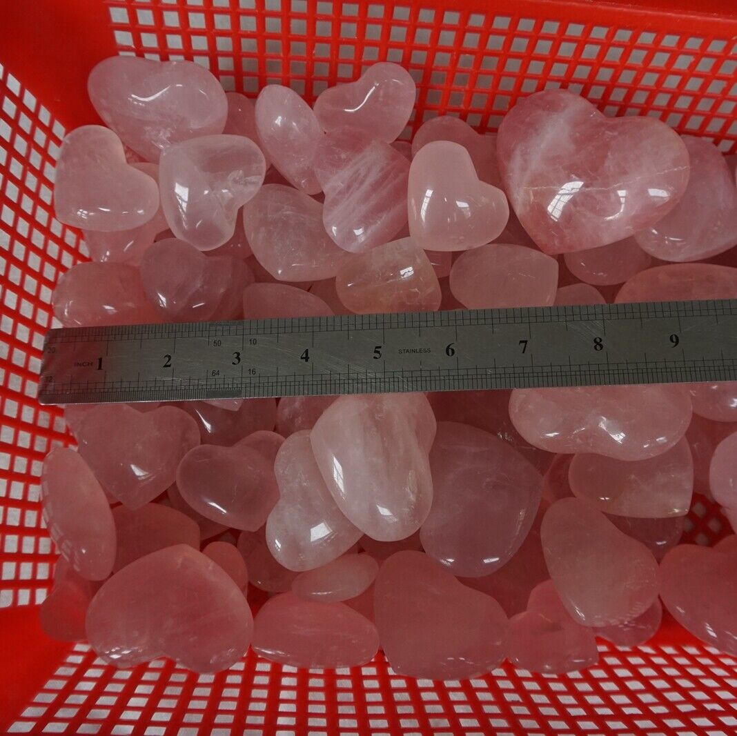 5kg 75Pcs 11LB Natural Pink Rose Quartz Crystal Heart Carved Palm Stone Healing