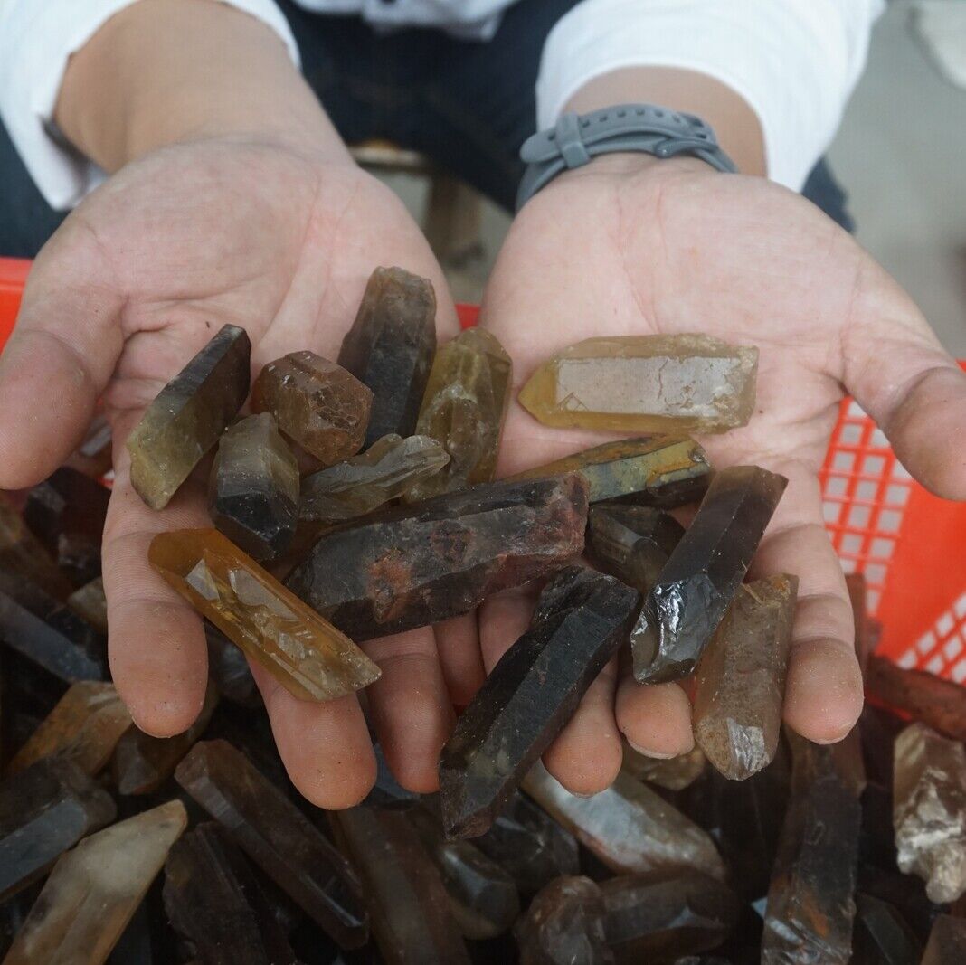 2.2LB 1kg 28Pcs Natural Raw Smokey Clear Quartz Crystal Points Original Brazil