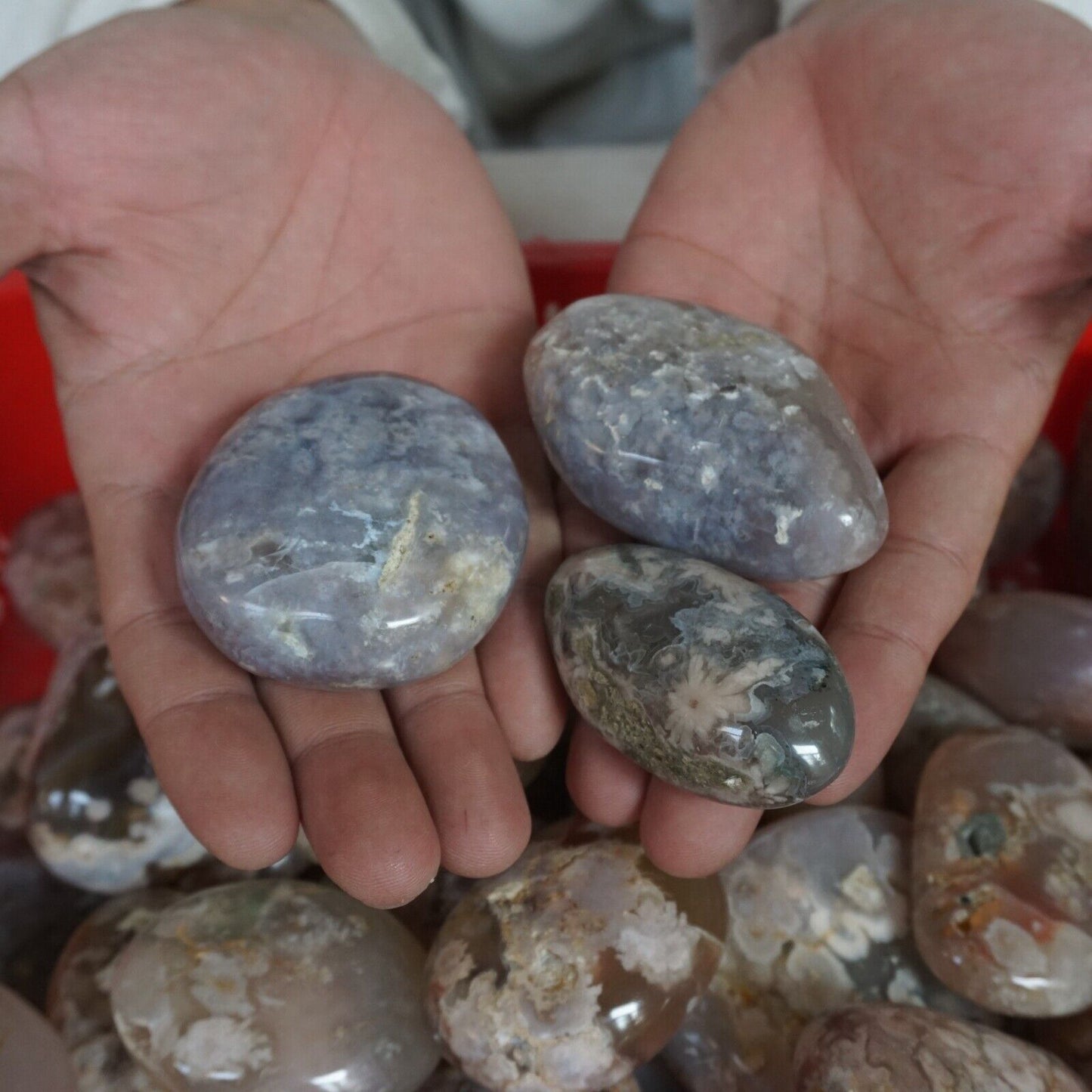 5KG 11LB Natural Ghost Carnelian Flower Agate Crystal Tumbled Palm Stone Healing