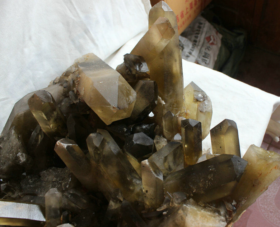 26kg 57LB Huge Raw Natural Smoke Citrine Quartz Crystal Cluster Points Rock Specimen