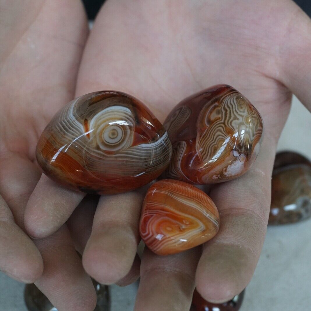 2KG 40 Pieces Natural Sardonyx Carnelian Silk Agate Quartz Crystal Tumbled Palm Stones Healing