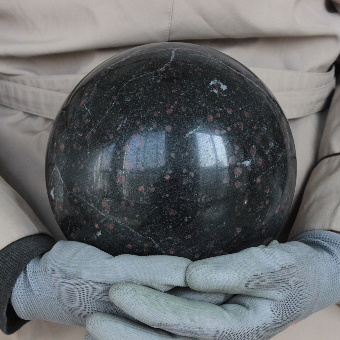 9.4KG 20.74LB 179MM Natural Black Tourmaline Garnet Sphere Ball Polished Healing