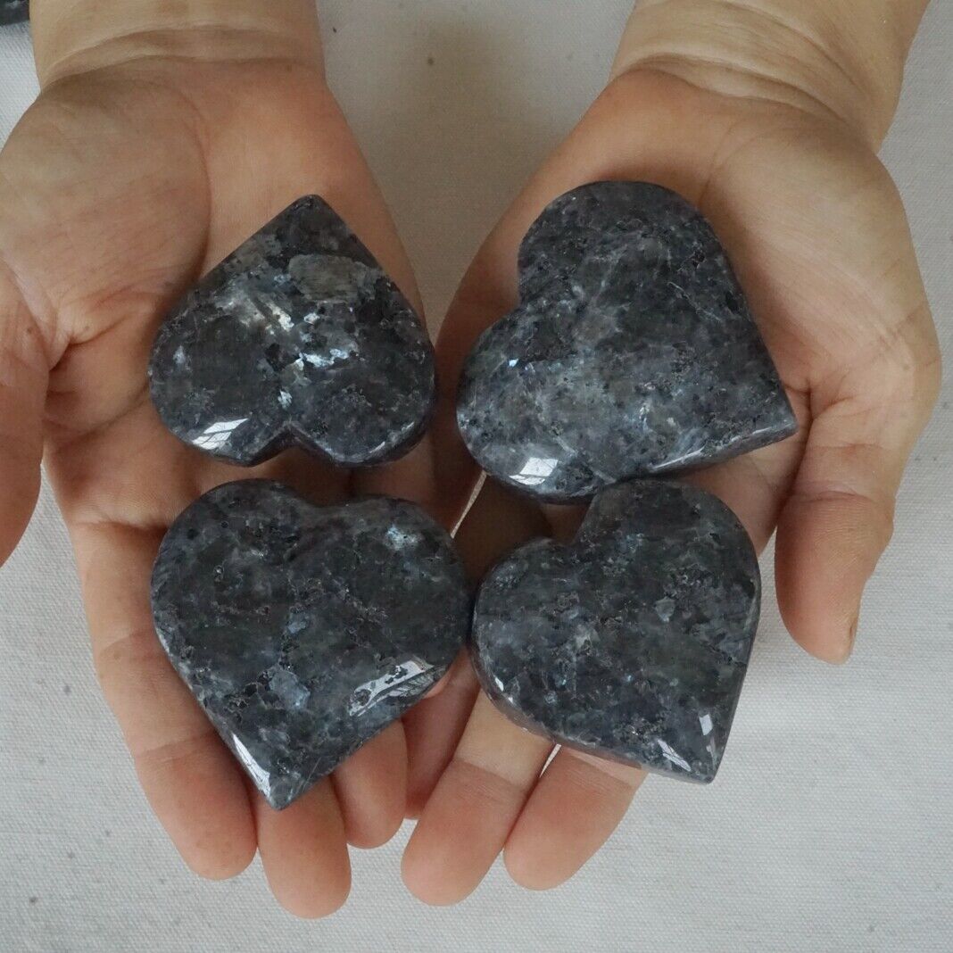 2KG 4.4LB 24Pcs Natural Blue Flashy Larvikite Labradorite Crystal Love Heart Healing