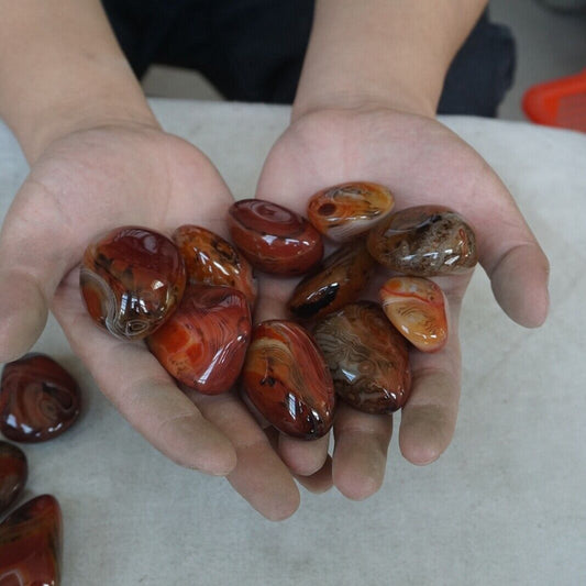 2KG 40 Pieces Natural Sardonyx Carnelian Silk Agate Quartz Crystal Tumbled Palm Stones Healing