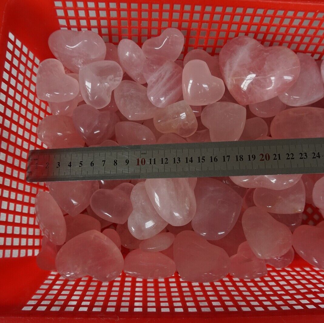 5kg 75Pcs 11LB Natural Pink Rose Quartz Crystal Heart Carved Palm Stone Healing