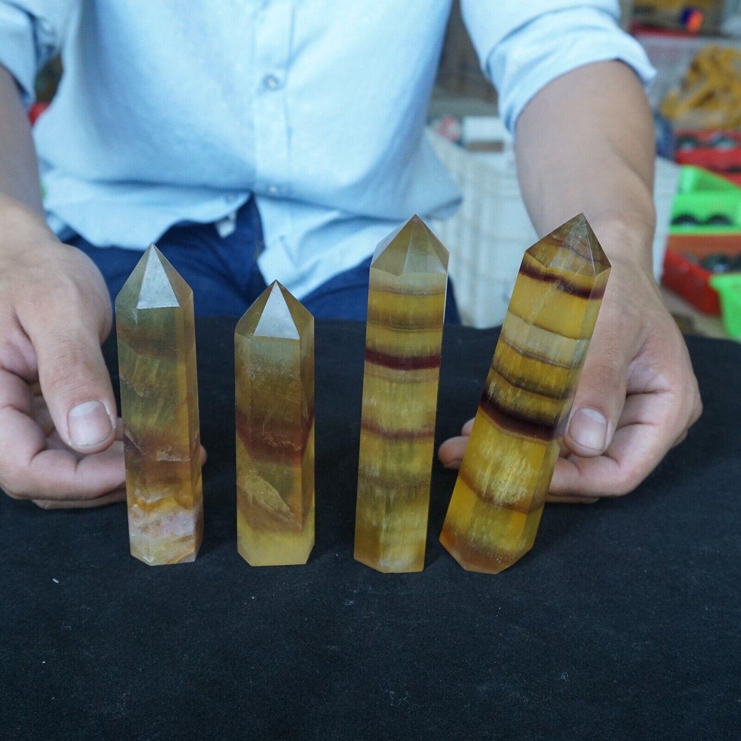 2KG 4.4LBLB 8Pcs Natural Golden Fluorite Quartz Crystal Point Tower Polished Healing