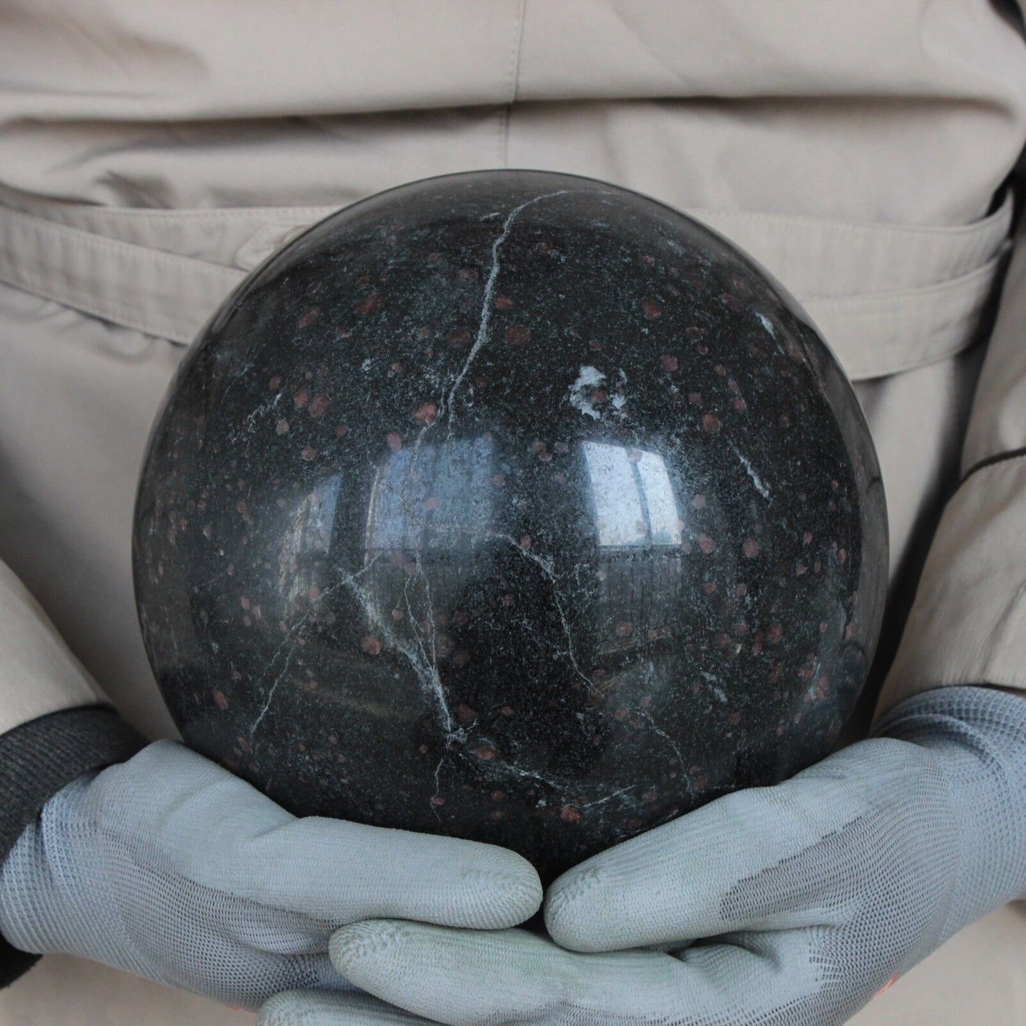 9.4KG 20.74LB 179MM Natural Black Tourmaline Garnet Sphere Ball Polished Healing