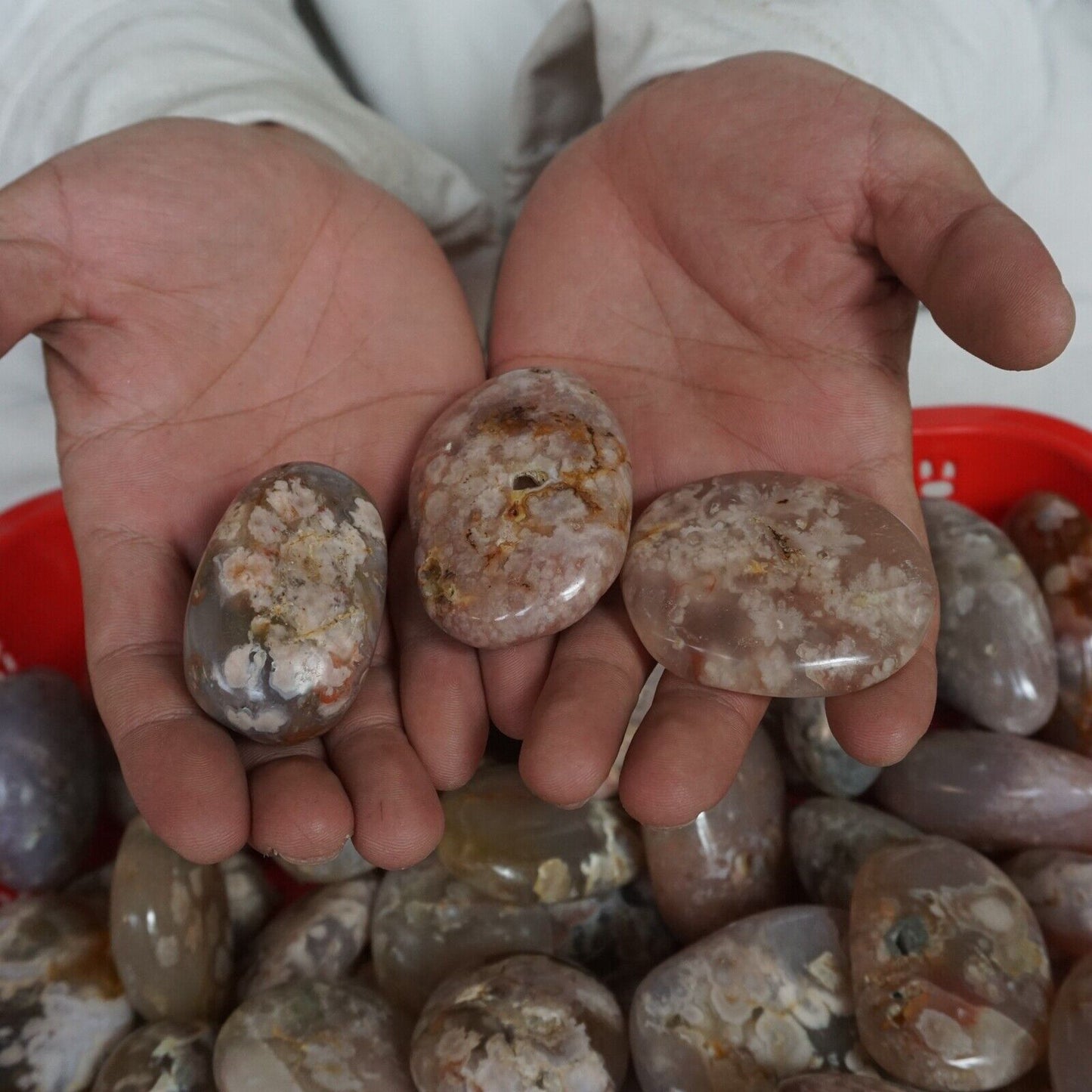 5KG 11LB Natural Ghost Carnelian Flower Agate Crystal Tumbled Palm Stone Healing