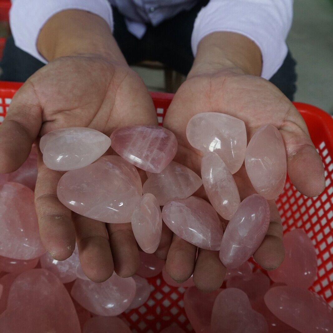 5kg 75Pcs 11LB Natural Pink Rose Quartz Crystal Heart Carved Palm Stone Healing