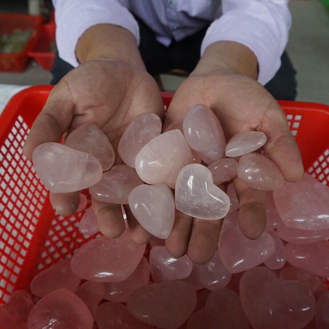 5kg 75Pcs 11LB Natural Pink Rose Quartz Crystal Heart Carved Palm Stone Healing