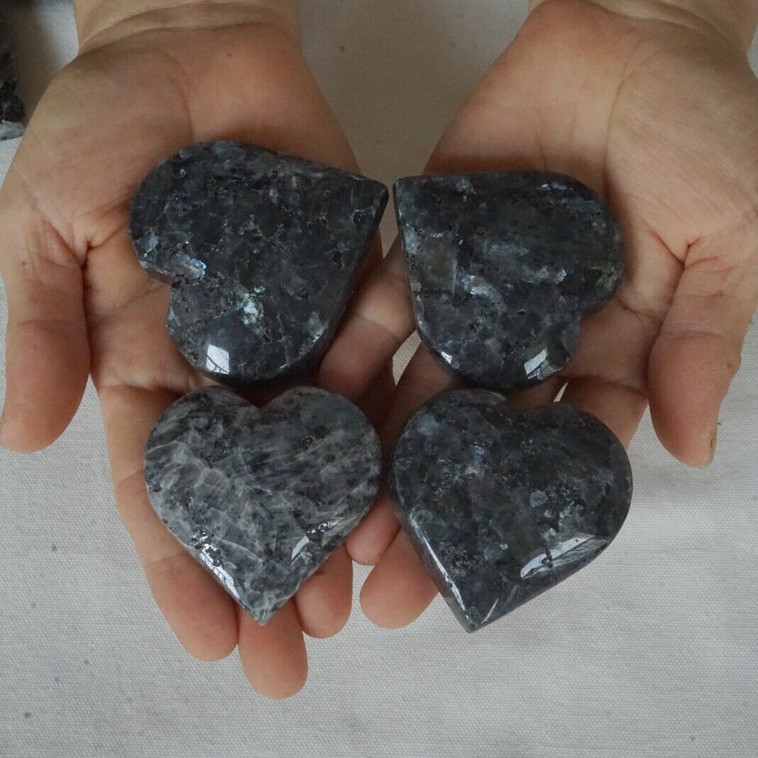 2KG 4.4LB 24Pcs Natural Blue Flashy Larvikite Labradorite Crystal Love Heart Healing