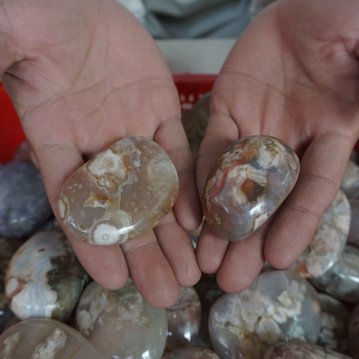 5KG 11LB Natural Ghost Carnelian Flower Agate Crystal Tumbled Palm Stone Healing