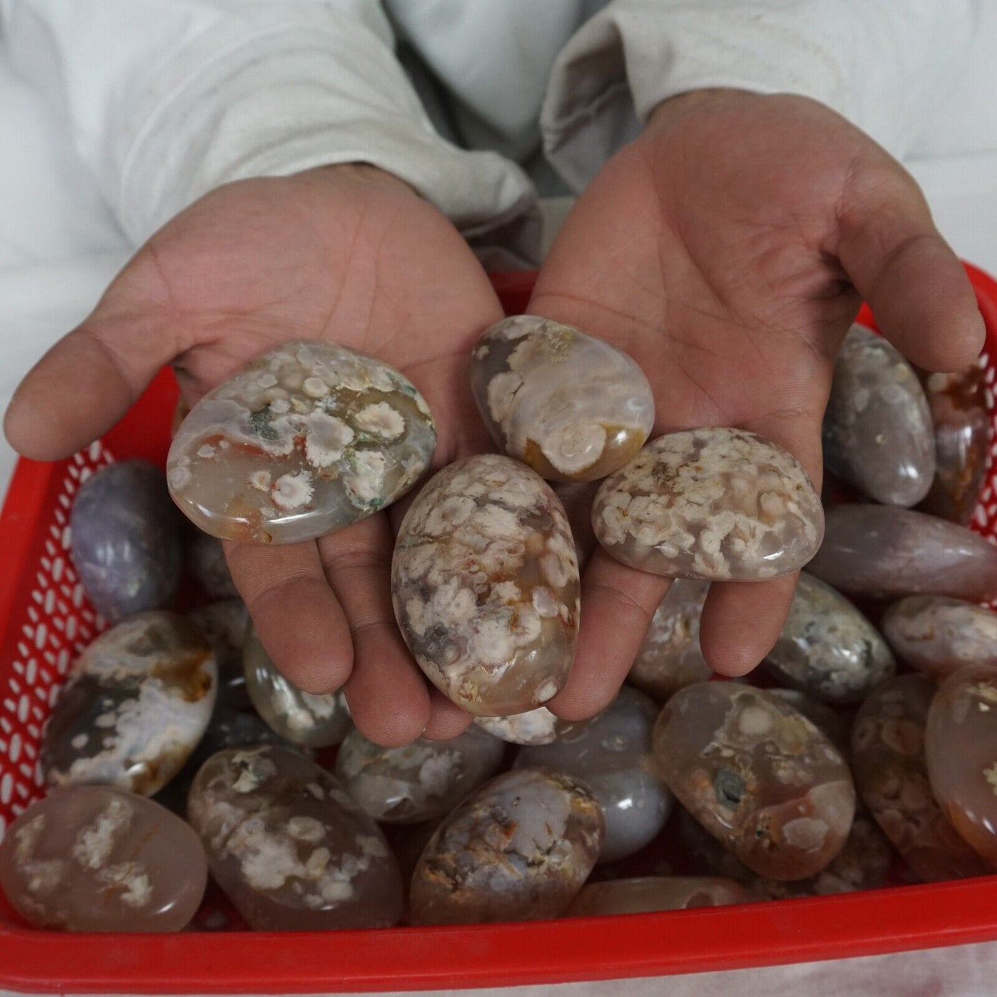 5KG 11LB Natural Ghost Carnelian Flower Agate Crystal Tumbled Palm Stone Healing