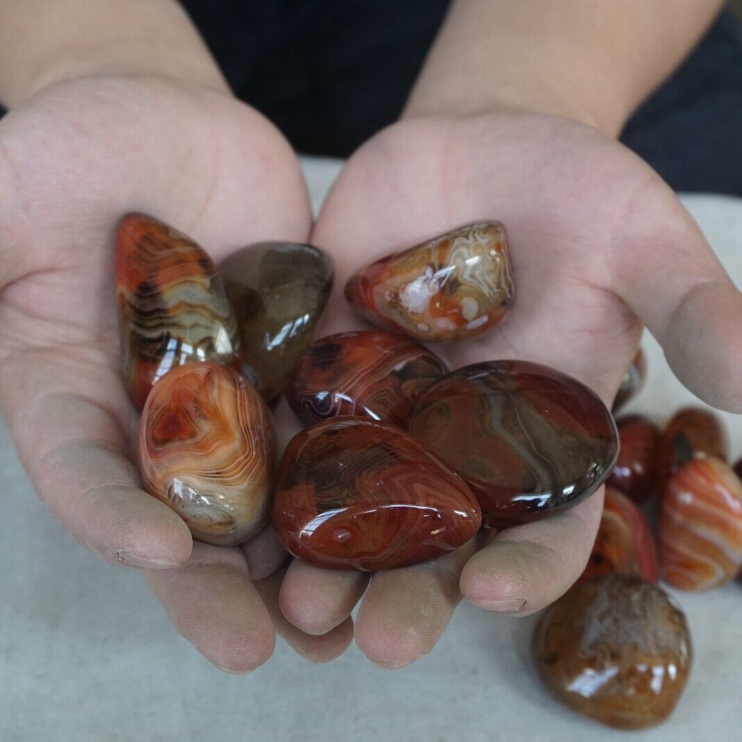 2KG 40 Pieces Natural Sardonyx Carnelian Silk Agate Quartz Crystal Tumbled Palm Stones Healing