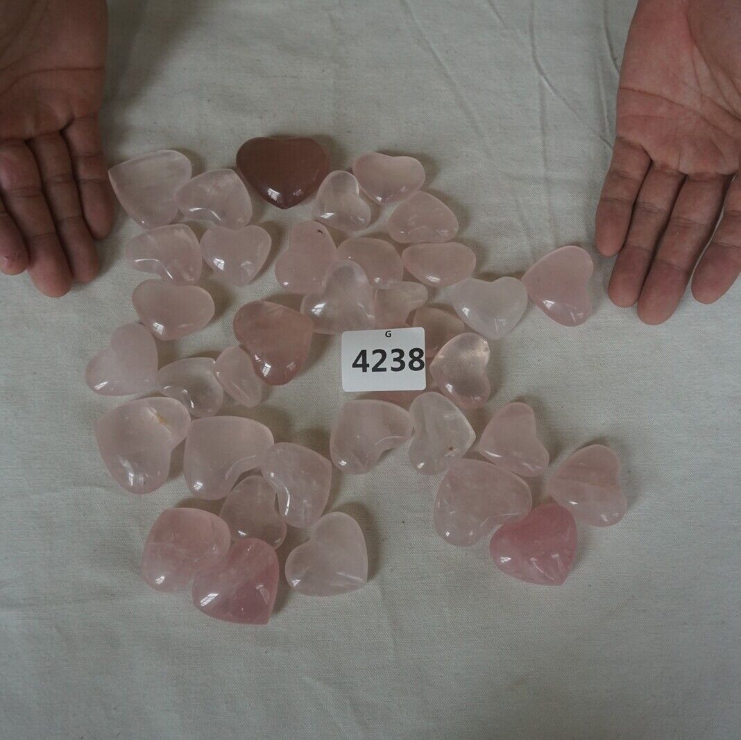 2.2LB 36Pcs Natural Pink Rose Quartz Crystal Heart Carved Palm Stone Healing