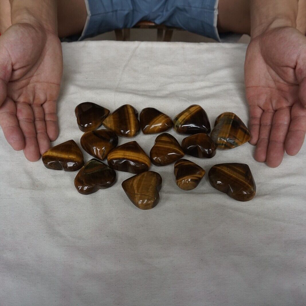 50Pcs 3.6KG Natural Tiger Eye Quartz Crystal Heart Carved Palm Stone Healing