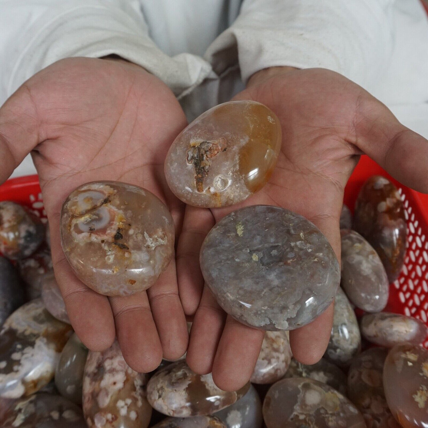 5KG 11LB Natural Ghost Carnelian Flower Agate Crystal Tumbled Palm Stone Healing