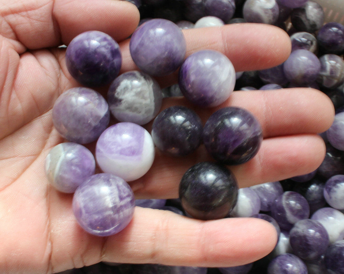 100 Pieces 2cm Natural Chevron Amethyst Quartz Crystal Spheres Balls Healing Urugua