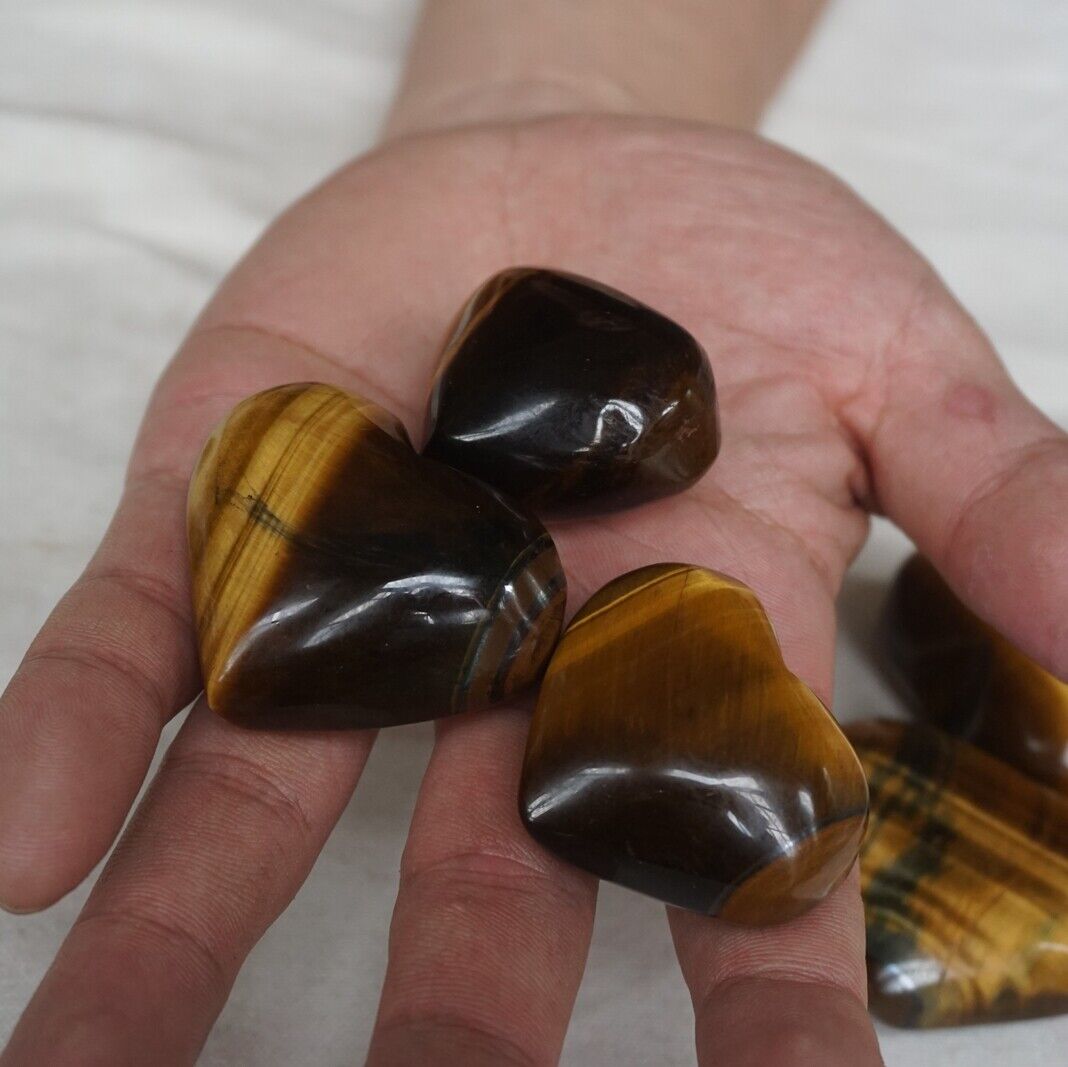 50Pcs 3.6KG Natural Tiger Eye Quartz Crystal Heart Carved Palm Stone Healing