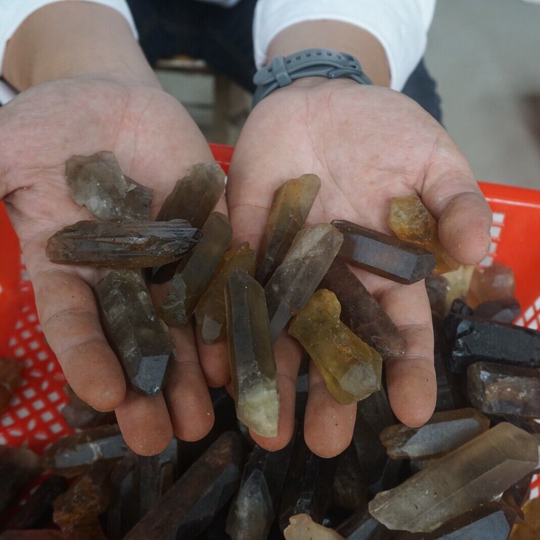 2.2LB 1kg 28Pcs Natural Raw Smokey Clear Quartz Crystal Points Original Brazil