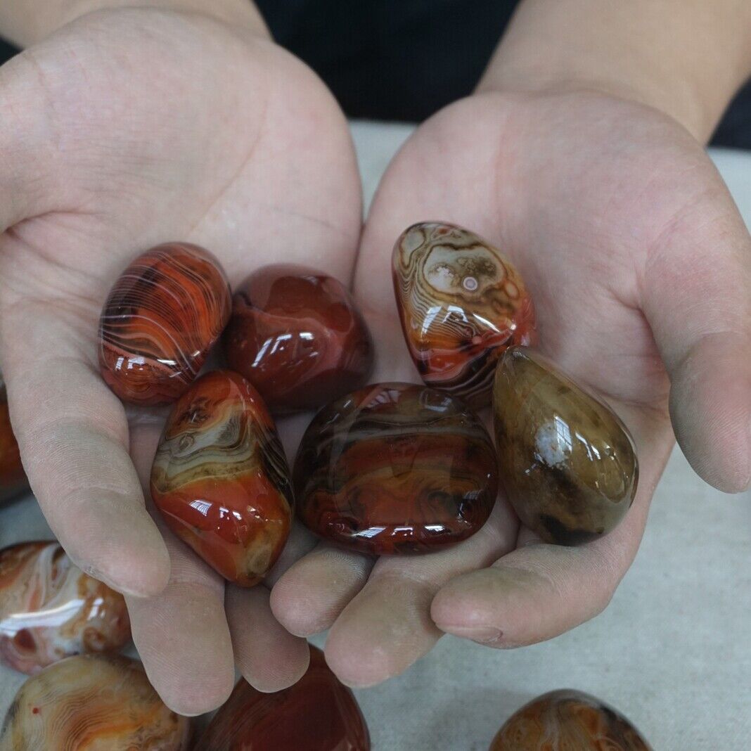 2KG 40 Pieces Natural Sardonyx Carnelian Silk Agate Quartz Crystal Tumbled Palm Stones Healing