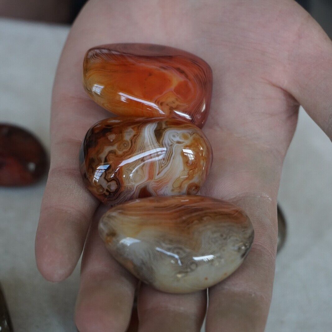 2KG 40 Pieces Natural Sardonyx Carnelian Silk Agate Quartz Crystal Tumbled Palm Stones Healing