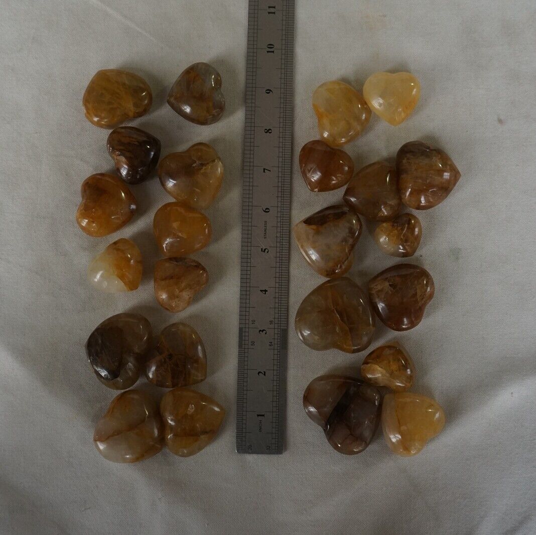 2KG 30Pcs 4.4LB Natural Yellow Hematoid Quartz Crystal Hearts Golden healer Healing