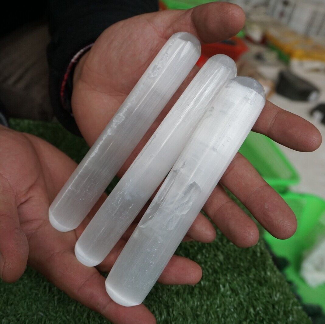 10 Pieces Glowing Selenite Crystal Psychic Powerful Energy Wands Sticks Healing